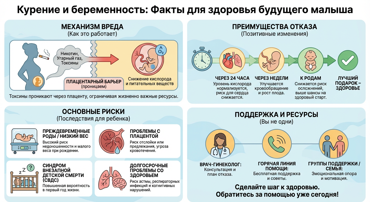 Инфографика, на которой отмечены факторы риска для плода и ребенка