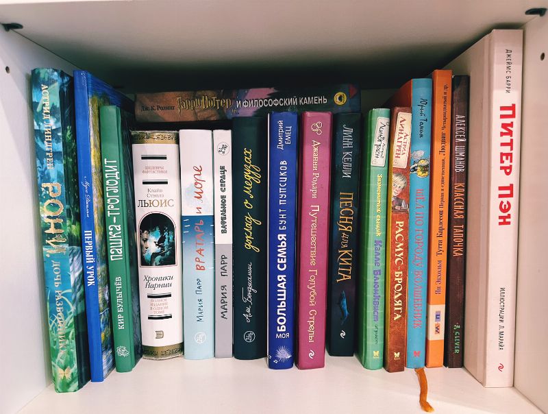 Детская книжная полка с книгами для семейного чтения